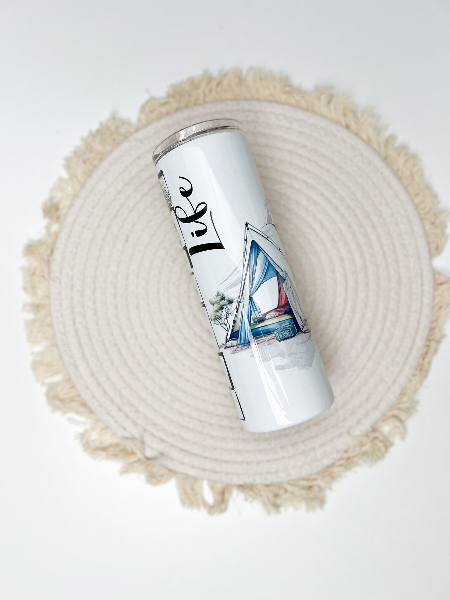 Camping 20oz tumbler, My Happy Place custom tumbler, Outdoors custom stainless tumbler