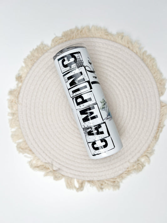 Camping 20oz tumbler, My Happy Place custom tumbler, Outdoors custom stainless tumbler