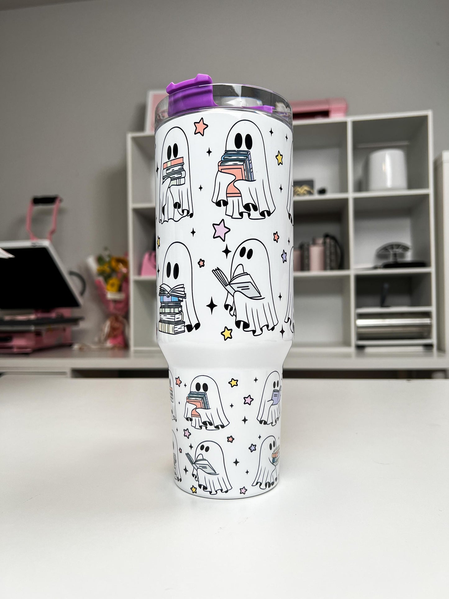 Book Ghosties 40oz tumbler, Book Ghosts quencher, Ghost Books custom tumbler
