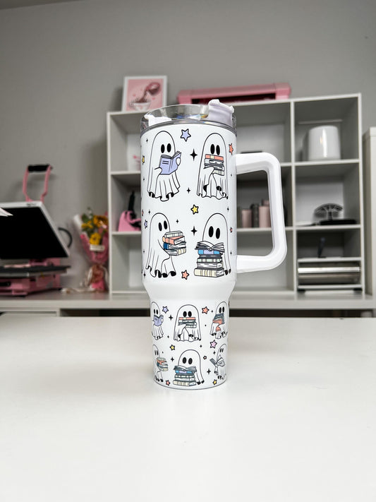 Book Ghosties 40oz tumbler, Book Ghosts quencher, Ghost Books custom tumbler