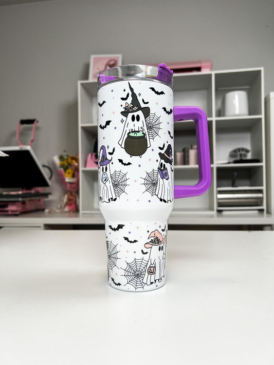 Spooky Ghosties 40oz tumbler, Halloween Ghosts quencher, Ghost custom tumbler