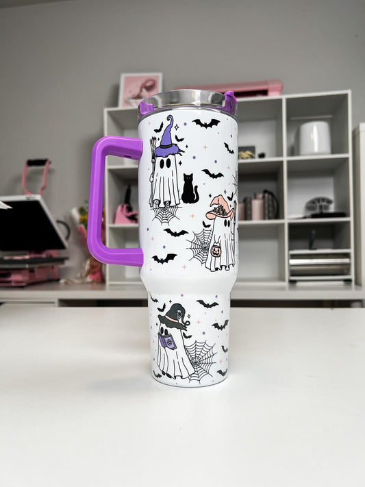 Spooky Ghosties 40oz tumbler, Halloween Ghosts quencher, Ghost custom tumbler