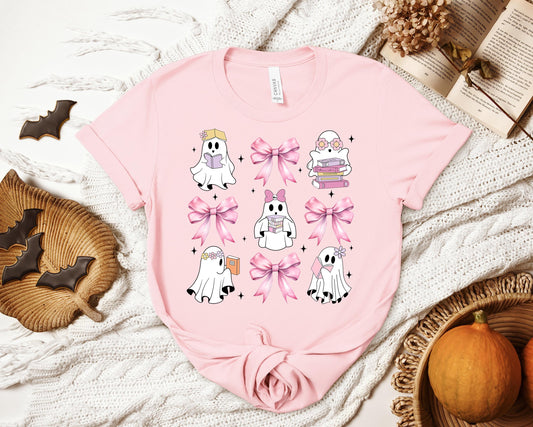 Coquette Book Ghostie T-shirt, Reading Ghost Shirt, Book Lover Shirt, Girly Book Shirt