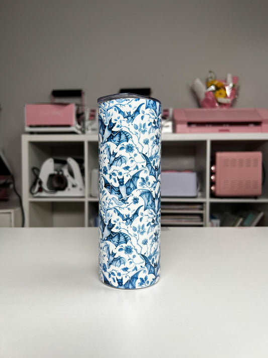 Bat Chinoiserie 20oz tumbler, Bat Toile custom tumbler, Bats custom stainless tumbler