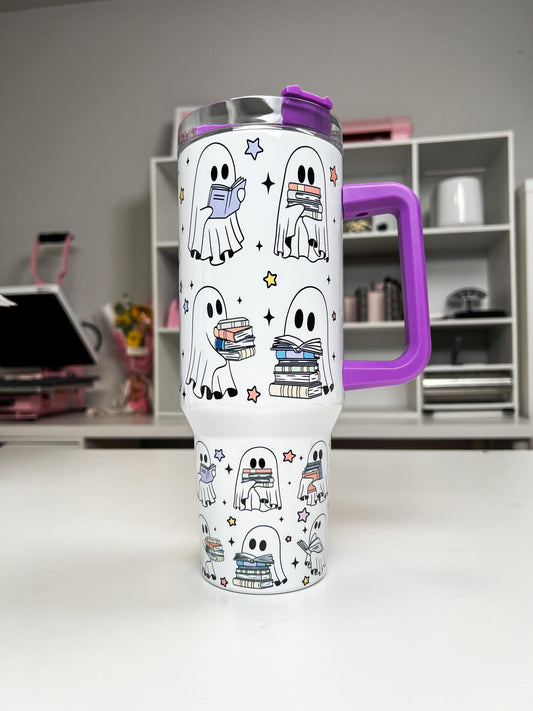 Book Ghosties 40oz tumbler, Book Ghosts quencher, Ghost Books custom tumbler