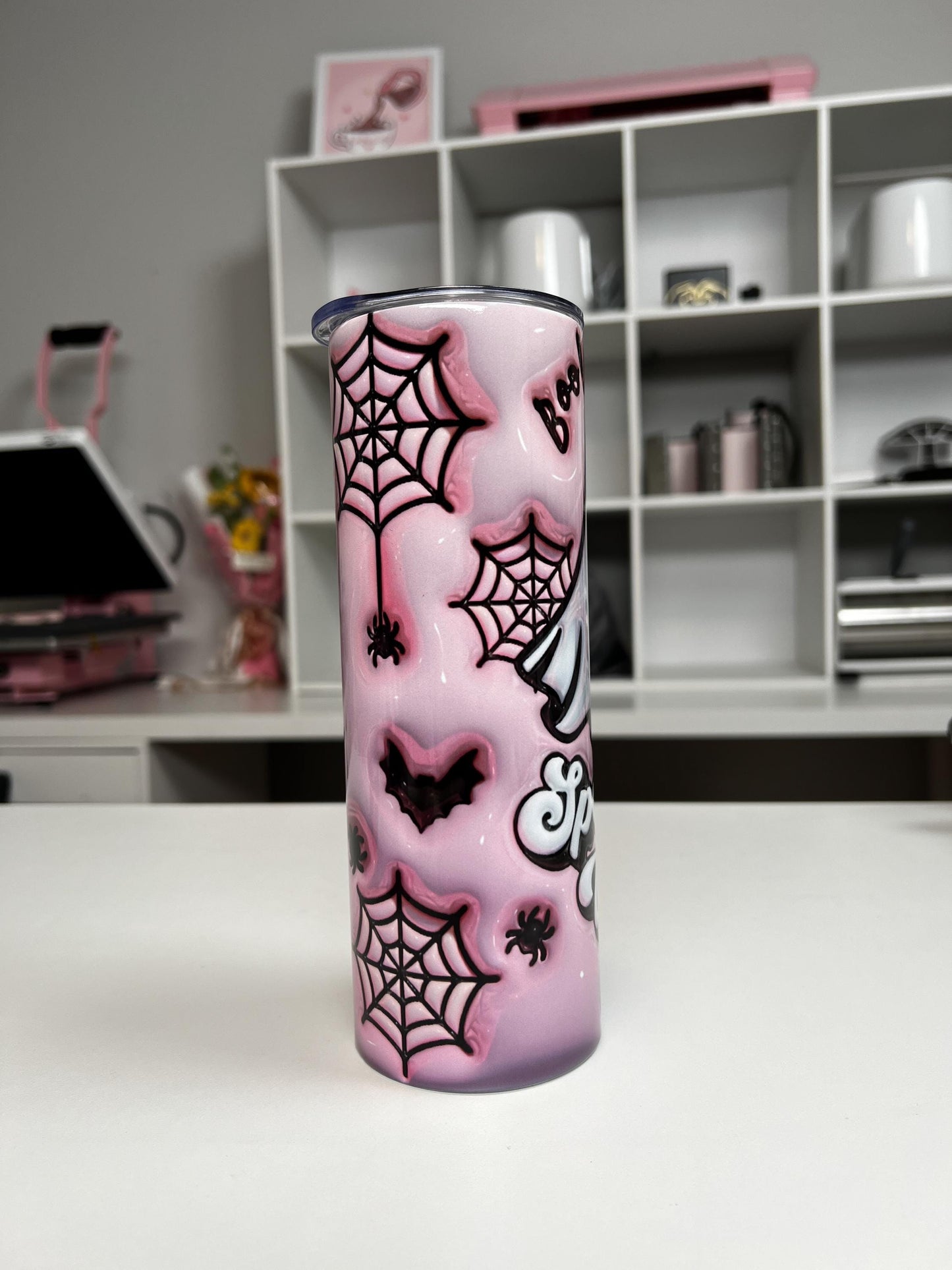 3D Spooky Vibes 20oz tumbler, Pink Spooky custom tumbler, Spooky custom stainless tumbler
