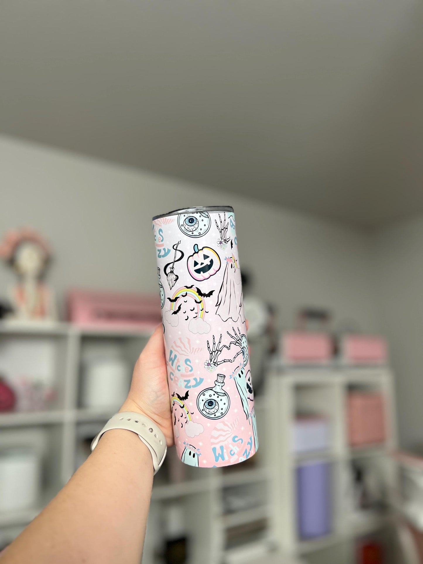 Witches Be Crazy 20oz tumbler,  Pink Spooky custom tumbler, Spooky custom stainless tumbler
