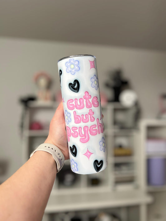 Cute But Psycho 20oz tumbler,  Pink Spooky custom tumbler, Spooky custom stainless tumbler