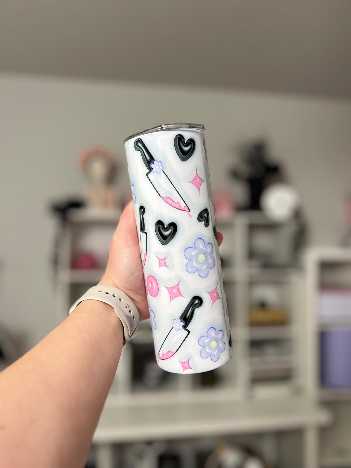 Cute But Psycho 20oz tumbler,  Pink Spooky custom tumbler, Spooky custom stainless tumbler