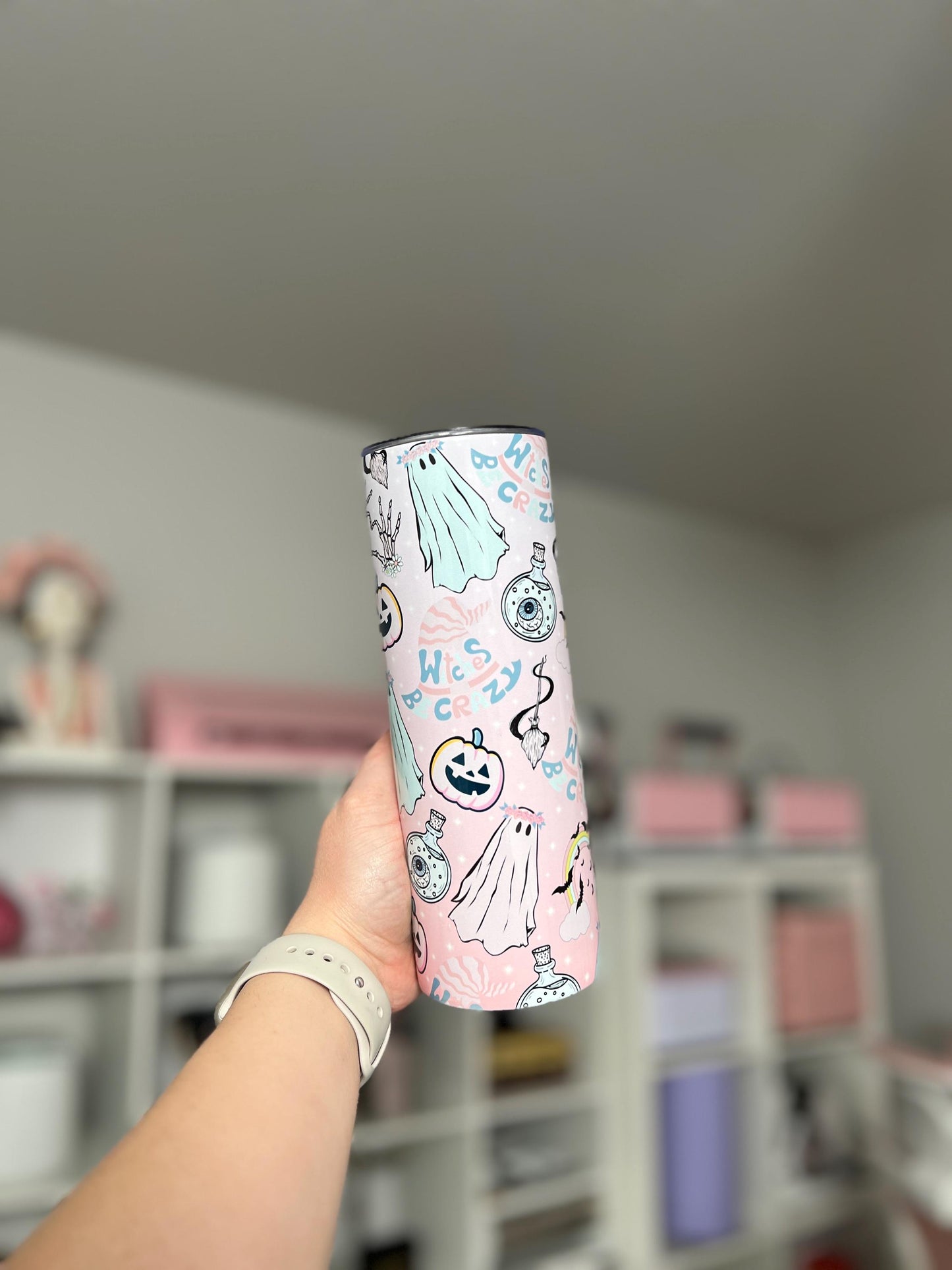 Witches Be Crazy 20oz tumbler,  Pink Spooky custom tumbler, Spooky custom stainless tumbler