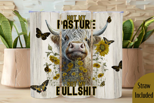 Not My Pasture Not My BS Tumbler, Cow Tumbler, Cow Lover Gifts, Mental Health Gift, 20oz Skinny Tumbler with Lid & Straw