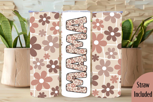 Mama Tumbler, Retro Mama Tumbler, Mom Gift, Mama, 20oz Skinny Tumbler with Lid & Straw