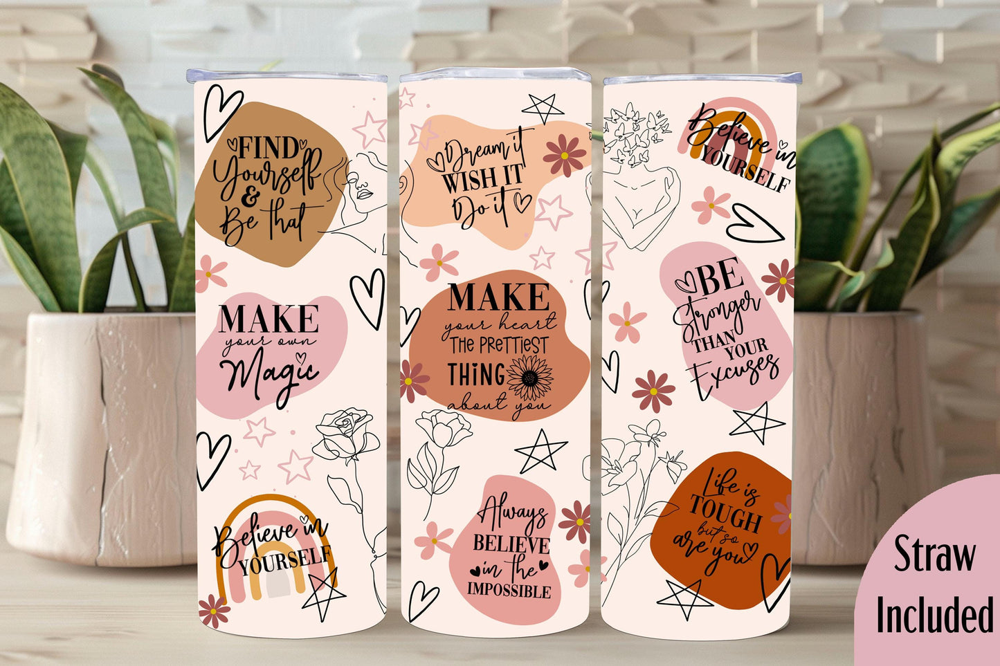 Daily Positive Affirmations, Positive Tumbler, Mental Health Gift, Positive Affirmations Gift, 20oz Skinny Tumbler with Lid & Straw
