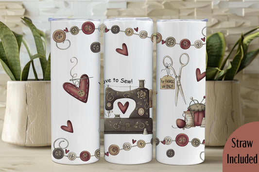 Sewing Lover Tumber, Sewing Tumbler, May Your Bobbin Be Full Gift, Sewing Lover Gift, 20oz Skinny Tumbler with Lid & Straw