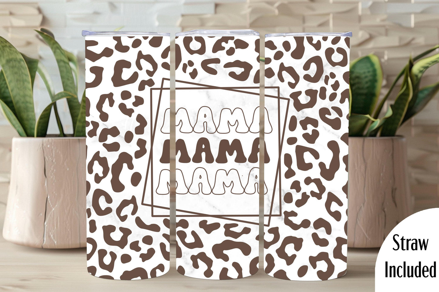 Mama Tumbler, Cheetah Print Mama Tumbler, Mom Gift, Mama, 20oz Skinny Tumbler with Lid & Straw