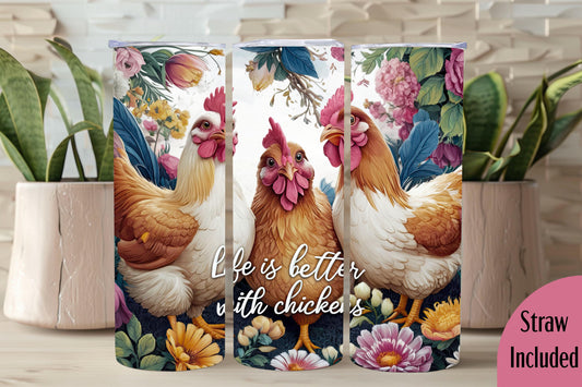 Chickens Tumbler, Chicken Lover Tumbler, Gift, 20oz Skinny Tumbler with Lid & Straw