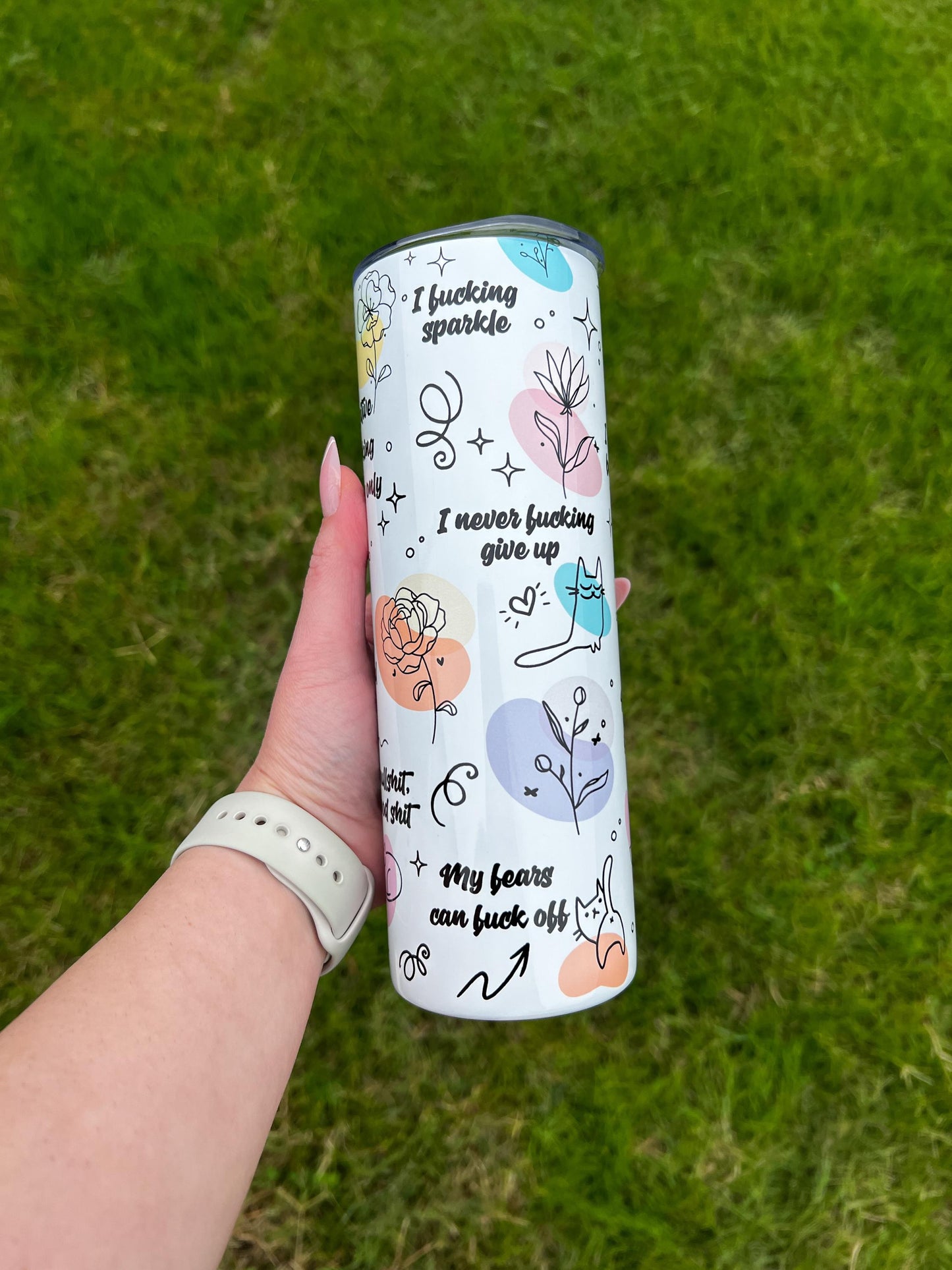 Daily Positive Affirmations, Spicy Words Tumbler, Mental Health Gift, Positive Affirmations Gift, 20oz Skinny Tumbler with Lid & Straw