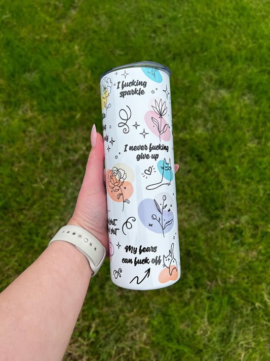 Daily Positive Affirmations, Spicy Words Tumbler, Mental Health Gift, Positive Affirmations Gift, 20oz Skinny Tumbler with Lid & Straw