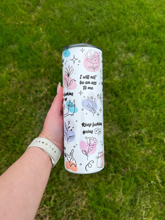 Daily Positive Affirmations, Spicy Words Tumbler, Mental Health Gift, Positive Affirmations Gift, 20oz Skinny Tumbler with Lid & Straw