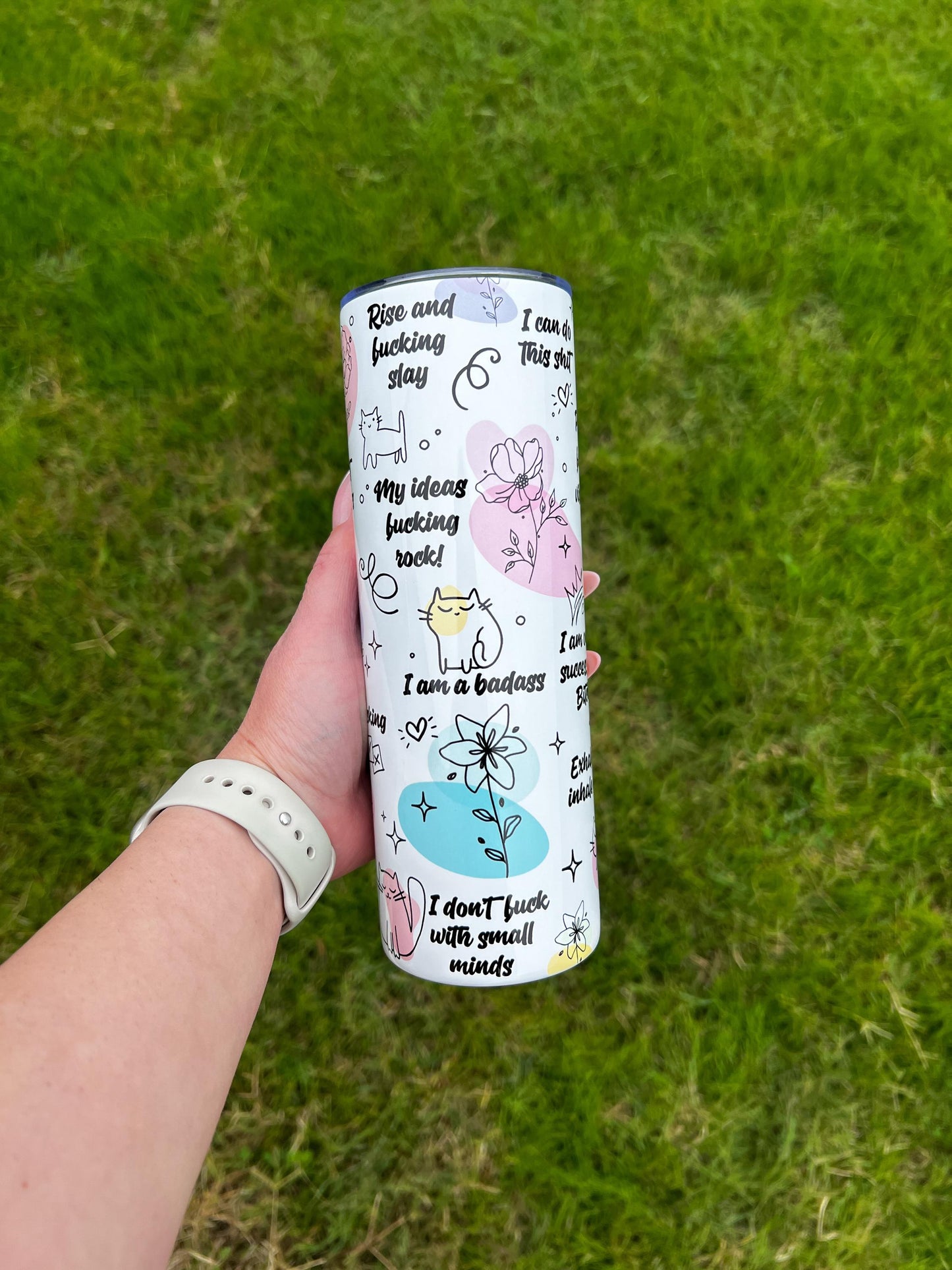 Daily Positive Affirmations, Spicy Words Tumbler, Mental Health Gift, Positive Affirmations Gift, 20oz Skinny Tumbler with Lid & Straw
