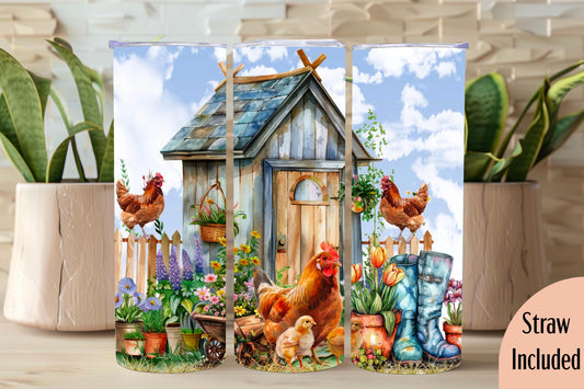 Chicken 20oz tumbler, Farm Life custom tumbler, Garden custom stainless tumbler
