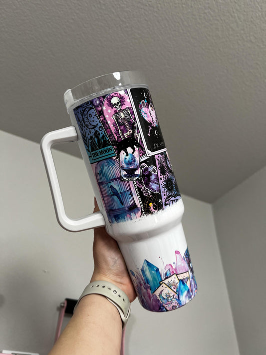 Tarot Cards 40oz tumbler, Witchy quencher, Mystical custom tumbler