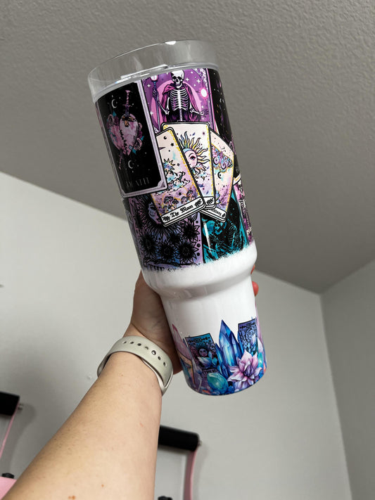Tarot Cards 40oz tumbler, Witchy quencher, Mystical custom tumbler