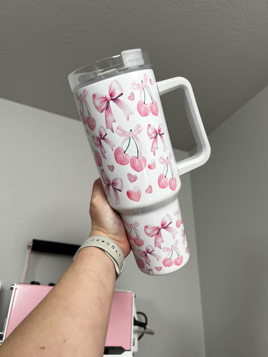 Coquette 40oz tumbler, Bows quencher, Coquette custom tumbler