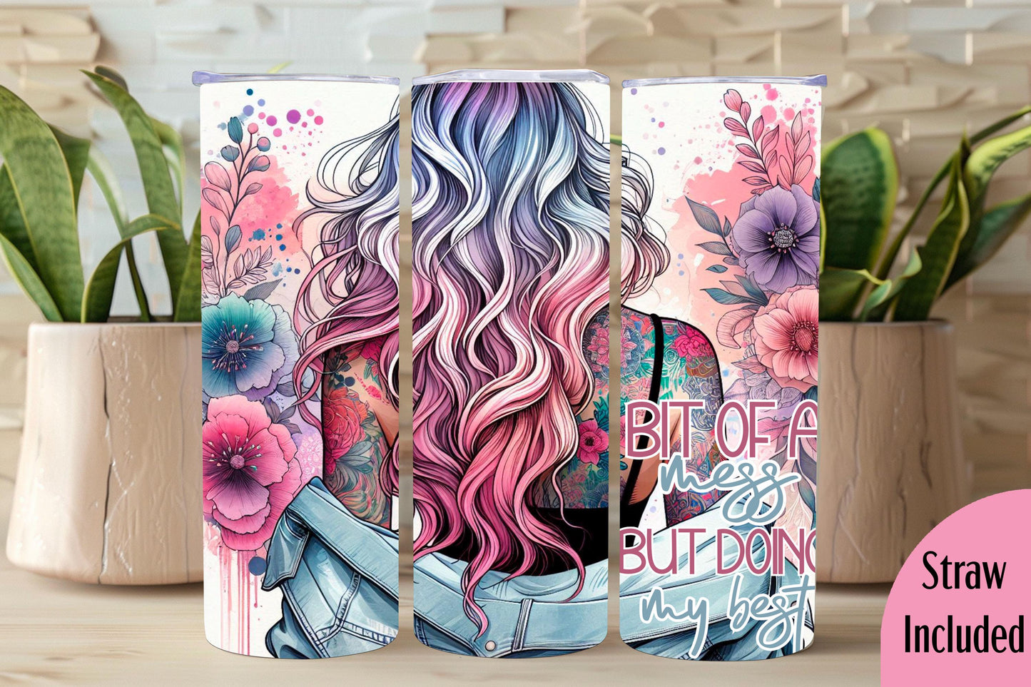 Doing My Best 20oz tumbler, Bit of a mess tumbler, Mental Health custom stainless tumbler
