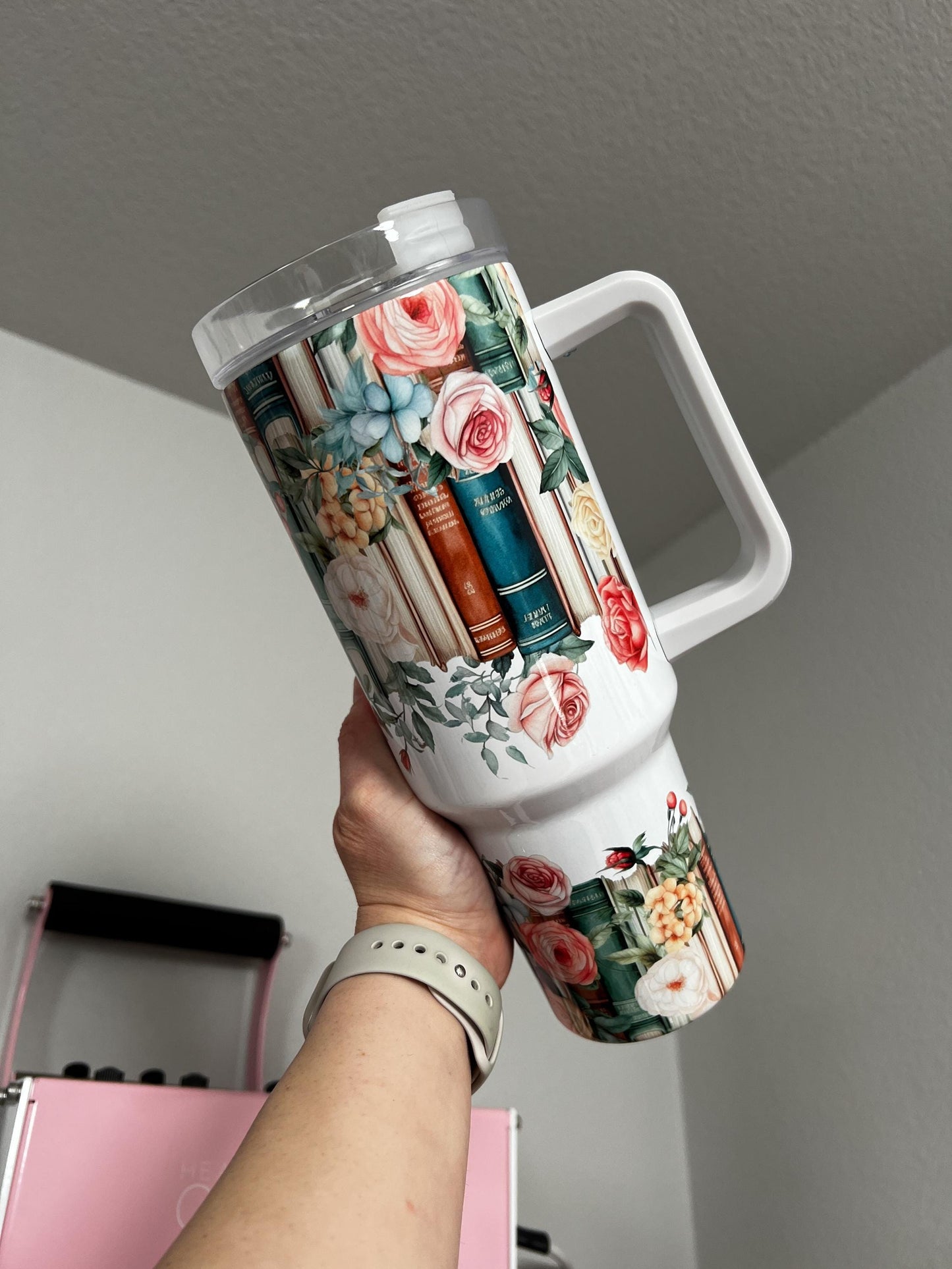 Easily Distracted By Books 40oz tumbler, Books quencher, Book Lover custom tumbler