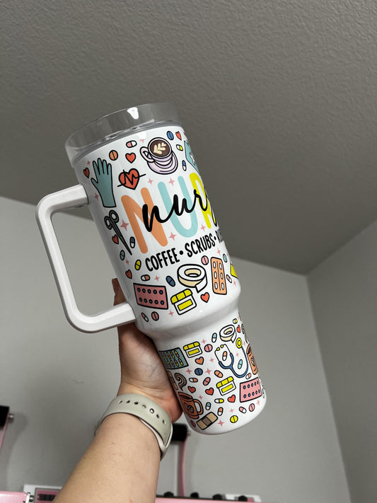 Nurse Life 40oz tumbler, Nurse quencher, Scrubs and Rubber Gloves custom tumbler