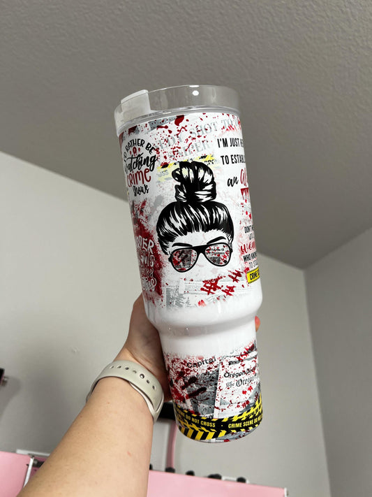 True Crime 40oz tumbler, True Crime Lover quencher, True Crime custom tumbler