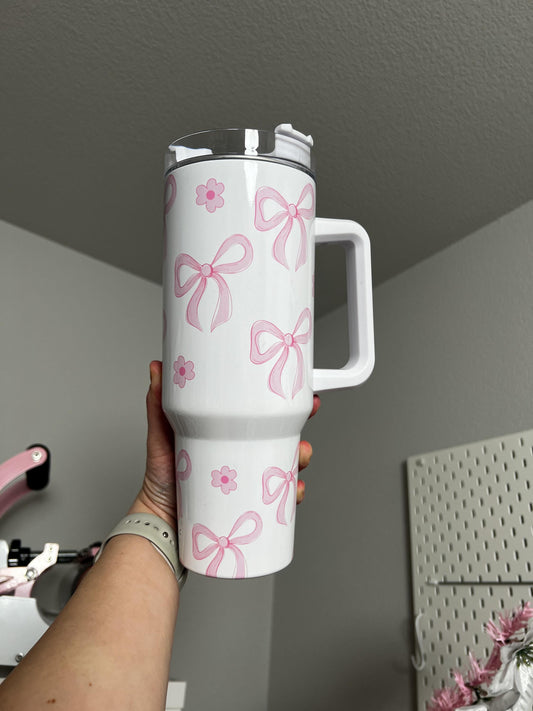 Coquette 40oz tumbler, Girly Coquette quencher, Coquette Bows custom tumbler