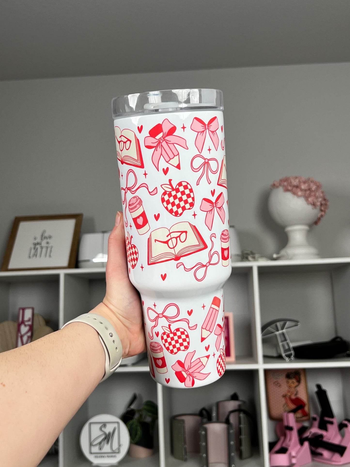 Teacher Coquette 40oz tumbler, Coquette quencher, Coquette Bows custom tumbler