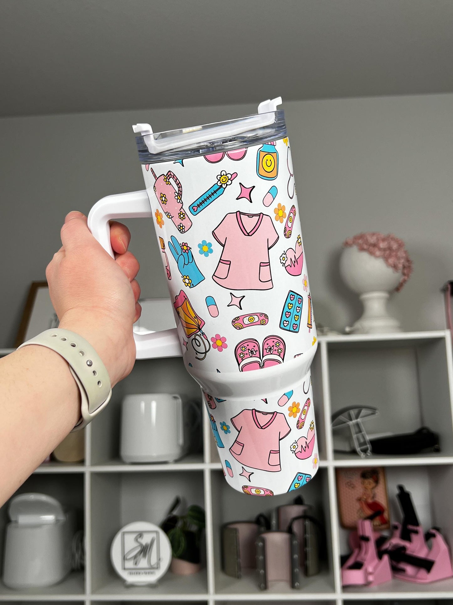 Nurse Life 40oz tumbler, Nurse quencher, Scrubs and Rubber Gloves custom tumbler