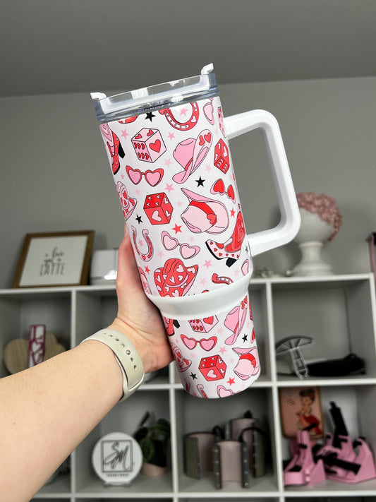 Retro Valentine 40oz tumbler, Valentine Vibes quencher, Retro Lover custom tumbler