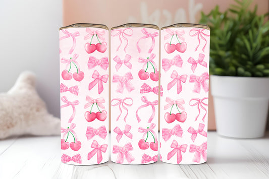 Coquette Bows 20oz tumbler, Coquette custom tumbler, Girly Bows custom stainless tumbler