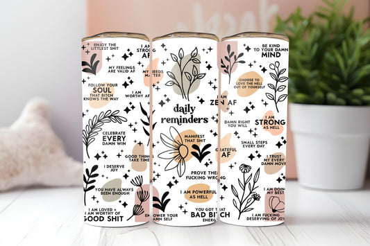 Spicy Daily Positive Affirmations, Spicy Words Tumbler, Mental Health Gift, Positive Affirmations Gift, 20oz Skinny Tumbler with Lid & Straw