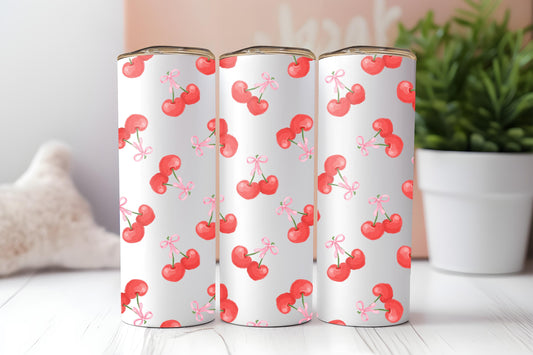 Coquette Cherries 20oz tumbler, Girly tumbler, Coquette custom stainless tumbler