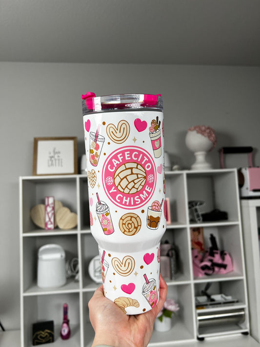 Cafecito Y Chisme 40oz tumbler, Cafecito quencher, Coffee custom tumbler