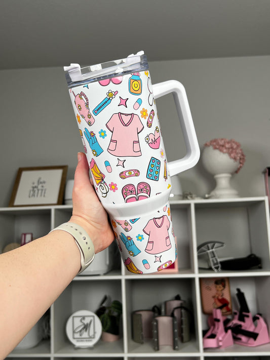 Nurse Life 40oz tumbler, Nurse quencher, Scrubs and Rubber Gloves custom tumbler