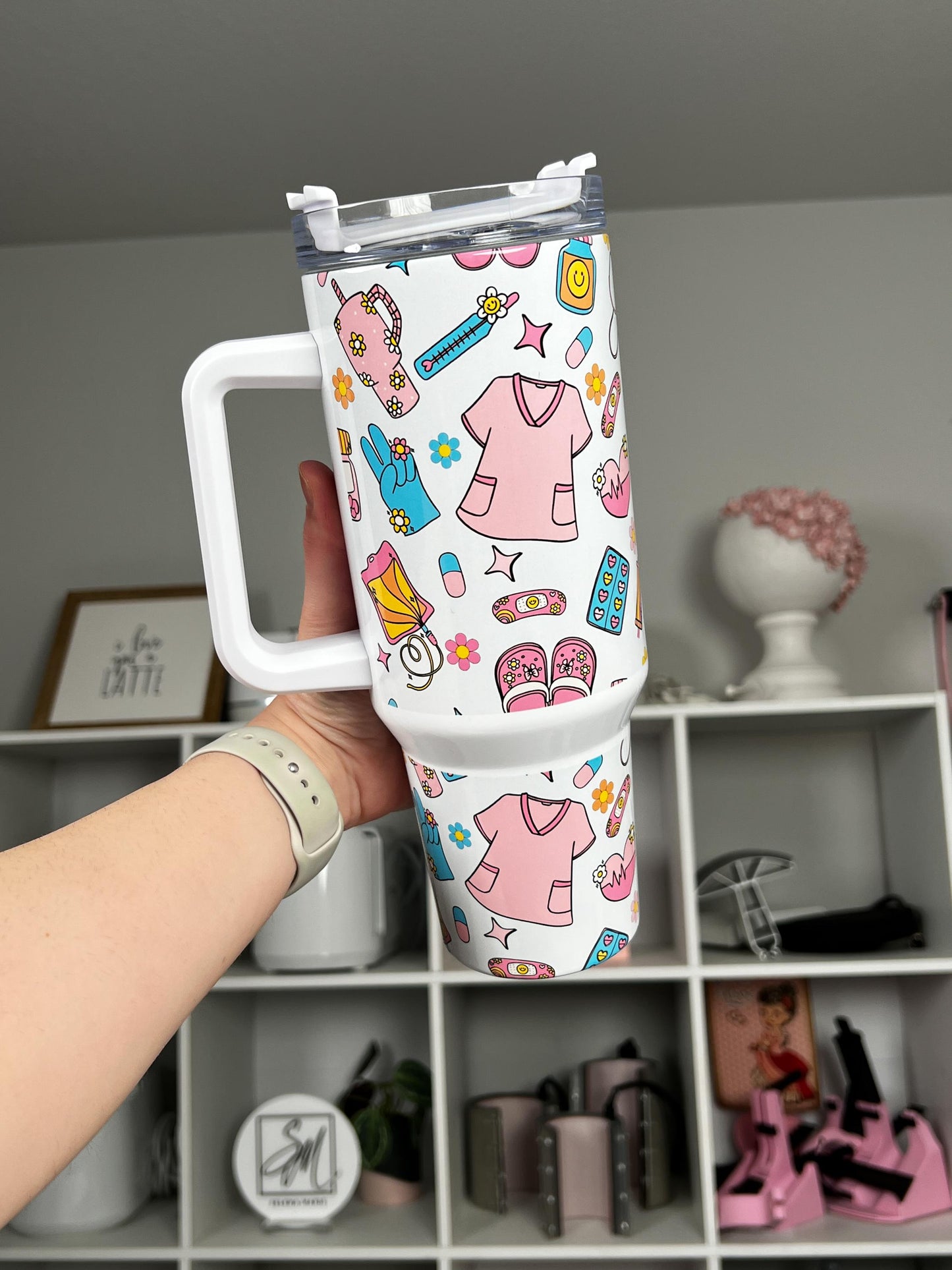 Nurse Life 40oz tumbler, Nurse quencher, Scrubs and Rubber Gloves custom tumbler