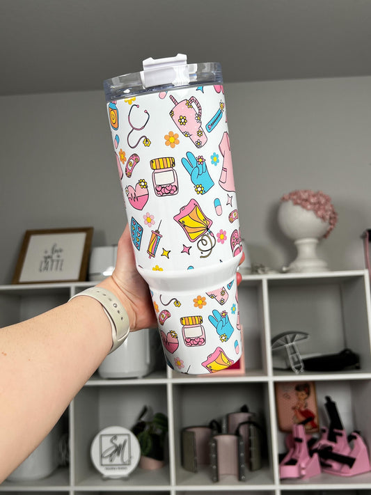 Nurse Life 40oz tumbler, Nurse quencher, Scrubs and Rubber Gloves custom tumbler