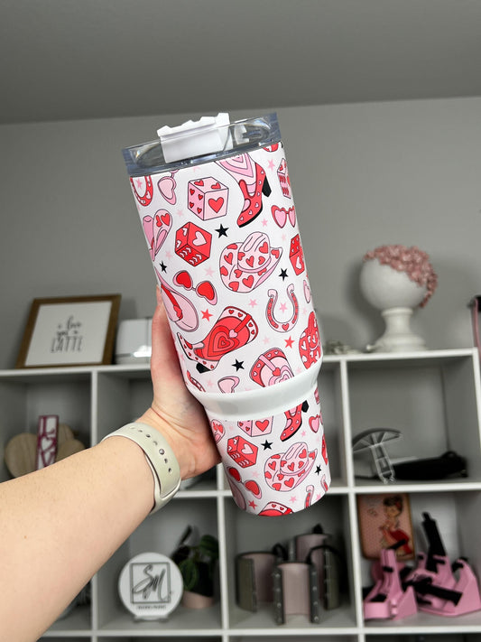 Retro Valentine 40oz tumbler, Valentine Vibes quencher, Retro Lover custom tumbler