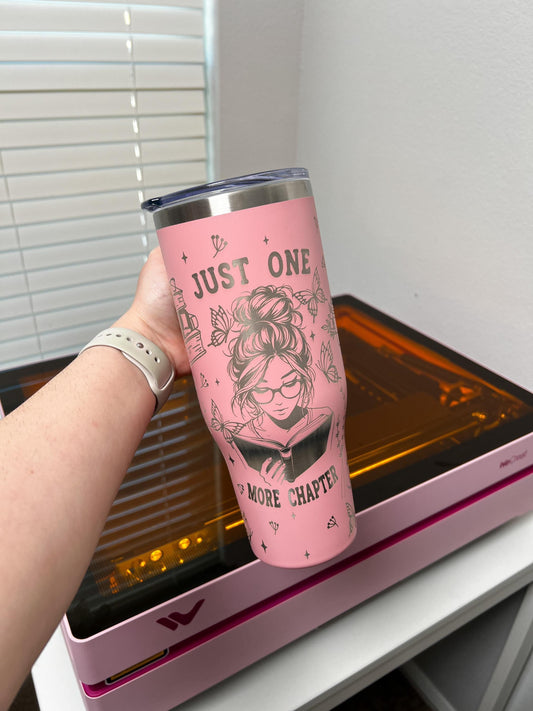 Just One More Chapter Engraved 40oz tumbler, Bookish Engraved quencher, Book Lover custom tumbler