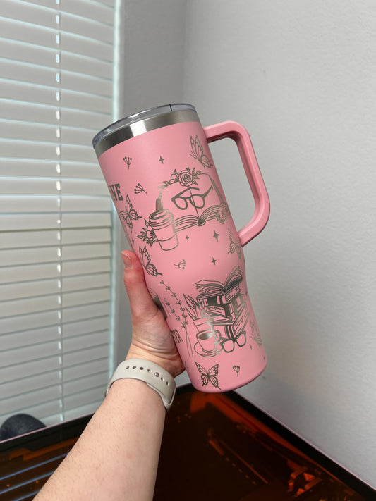 Just One More Chapter Engraved 40oz tumbler, Bookish Engraved quencher, Book Lover custom tumbler