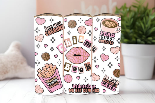 Chisme Book 20oz tumbler, Cafecito custom tumbler, Chisme custom stainless tumbler