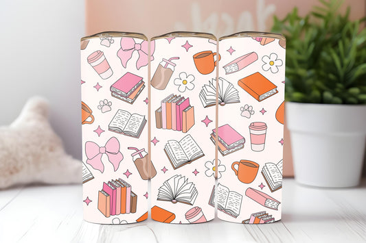 Girly Bookish Tumbler, Book Lover Tumbler, Book Lover Gift, Gifts for Book Lovers, 20oz Skinny Tumbler with Lid & Straw