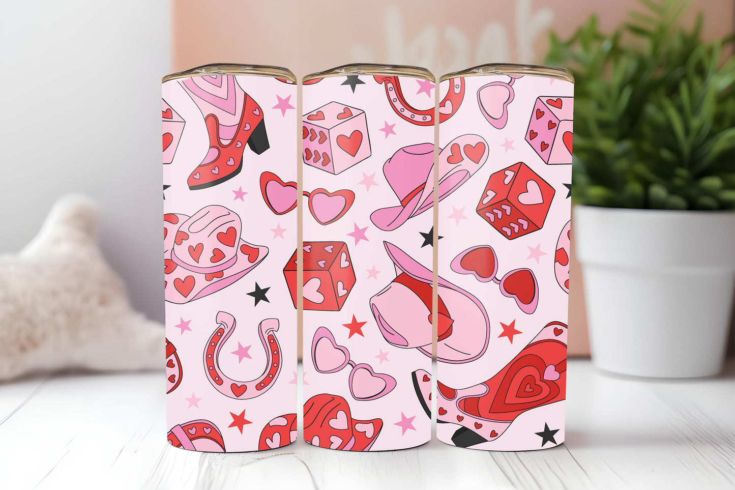 Retro Valentine 20oz tumbler, Cowgirl custom tumbler, Girly custom stainless tumbler