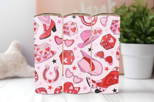Retro Valentine 20oz tumbler, Cowgirl custom tumbler, Girly custom stainless tumbler